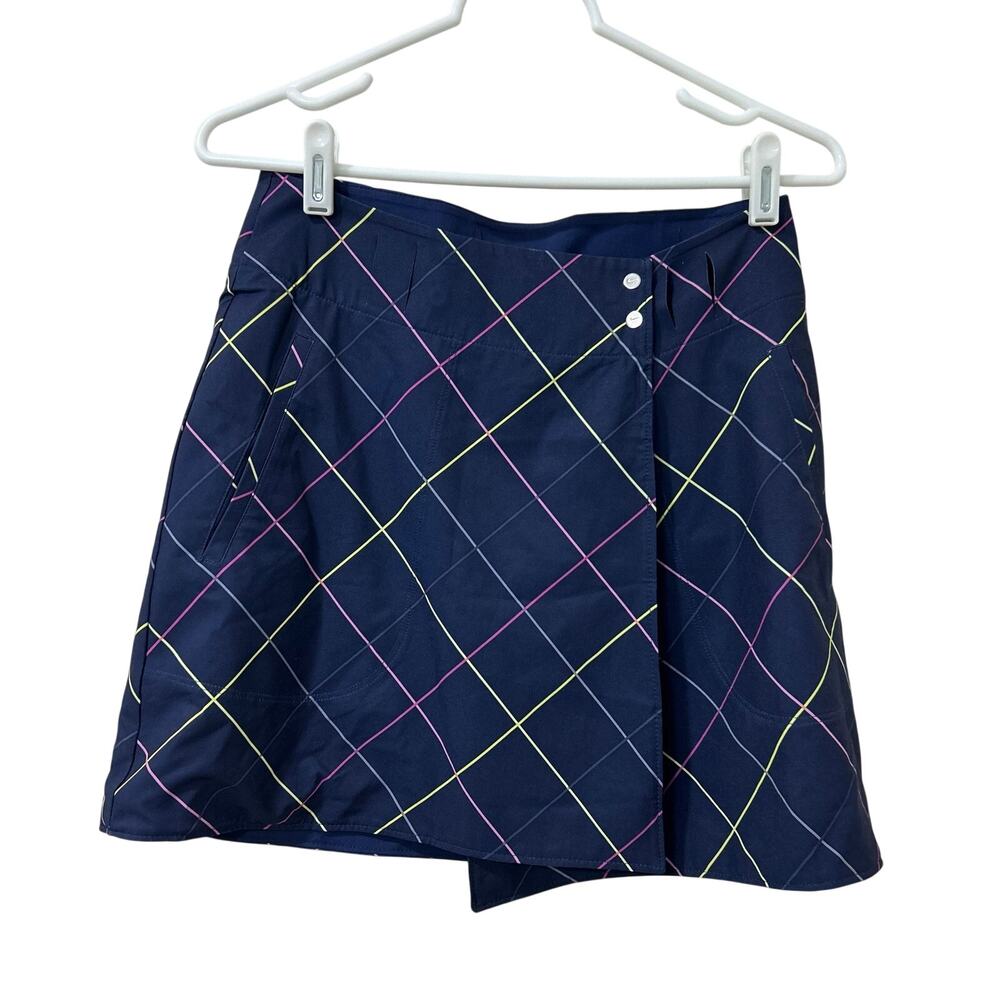 Nike Golf Dri Fit Womens Size 0 Reversible Blue Argyle & Navy Wrap Skirt Preppy